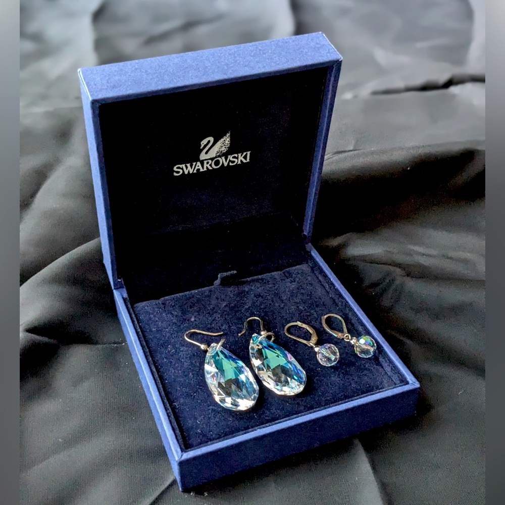 2 Pairs of Swarovski Crystal Drop Earrings